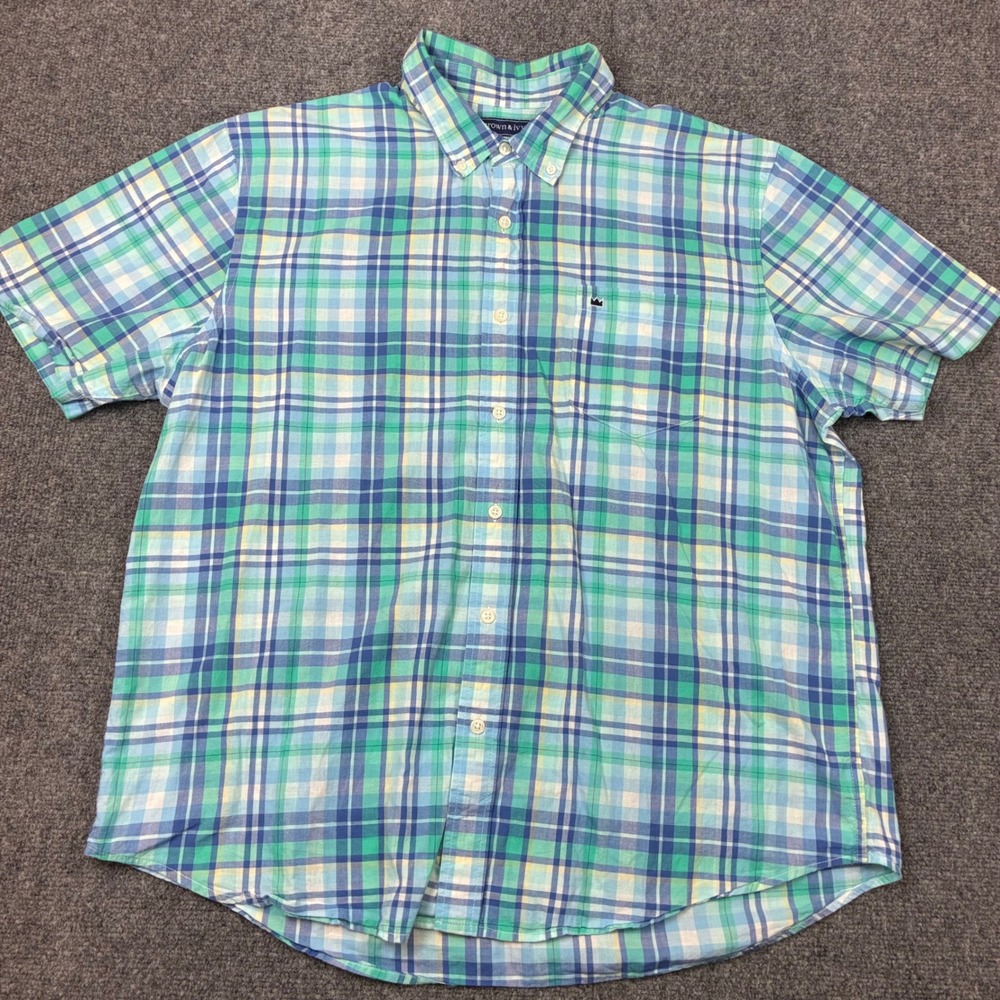 Crown & Ivy Mens Size XL Classic Fit Plaid Short Sleeve Button Down Shirt